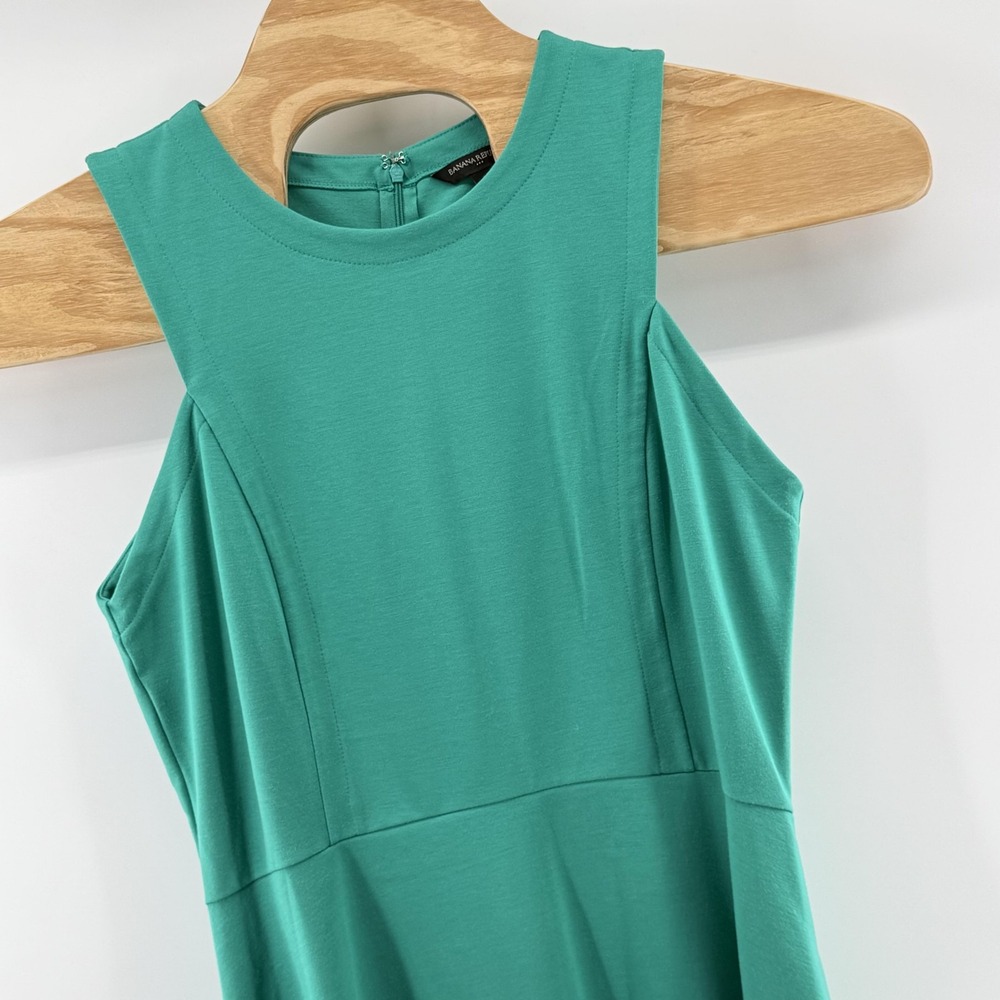 Retro Banana Republic Dress 14 Green Sleeveless Fit Flare Knee Length Party Work